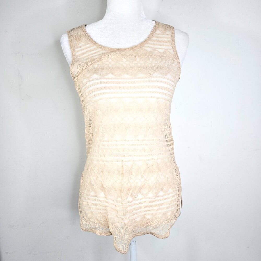 Anthro Elodie Boho Cream Crochet Lace Sleeveless Tunic Top